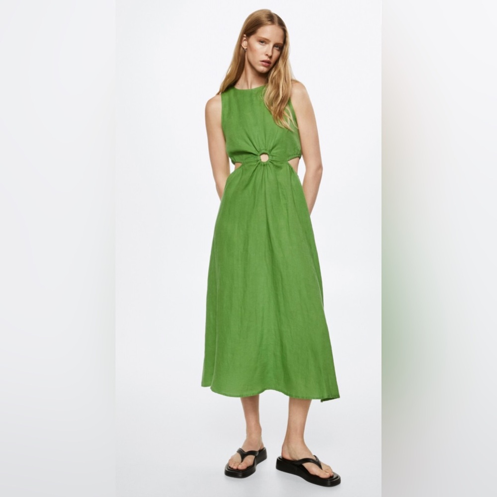 Mango Green Midi Dress with Front Ring Cutout
